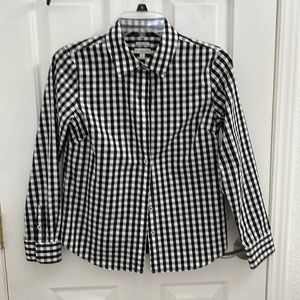 Blouse black and white checkered long sleeves slightly tapered in back